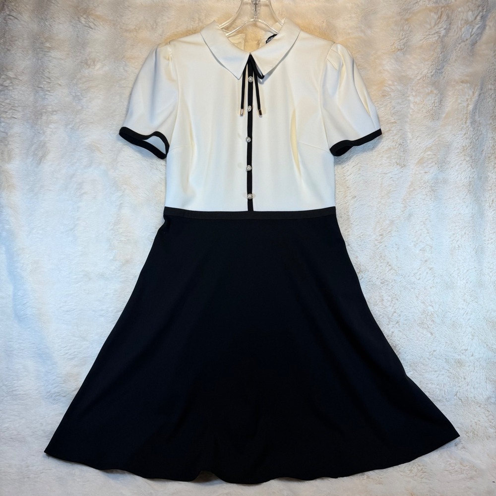 Karl Lagerfeld‎ Paris Womens 8 Colorblock Peter Pan Collar Pearl Button Dress